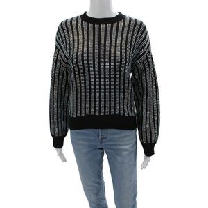 R+A Unisex Pullover Black Striped Crew Neck Cotton Long Sleeve Size XS